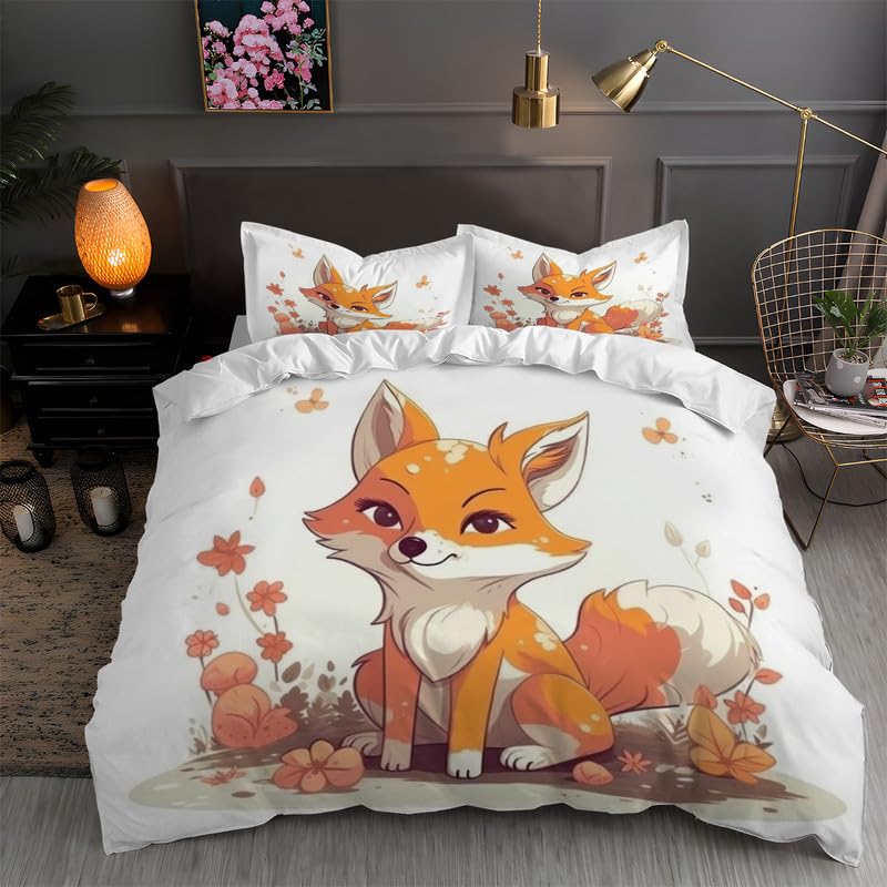 Qfpryzius Parure De Lit 90x190 Enfant Pour 1 Personne Renard Mignon