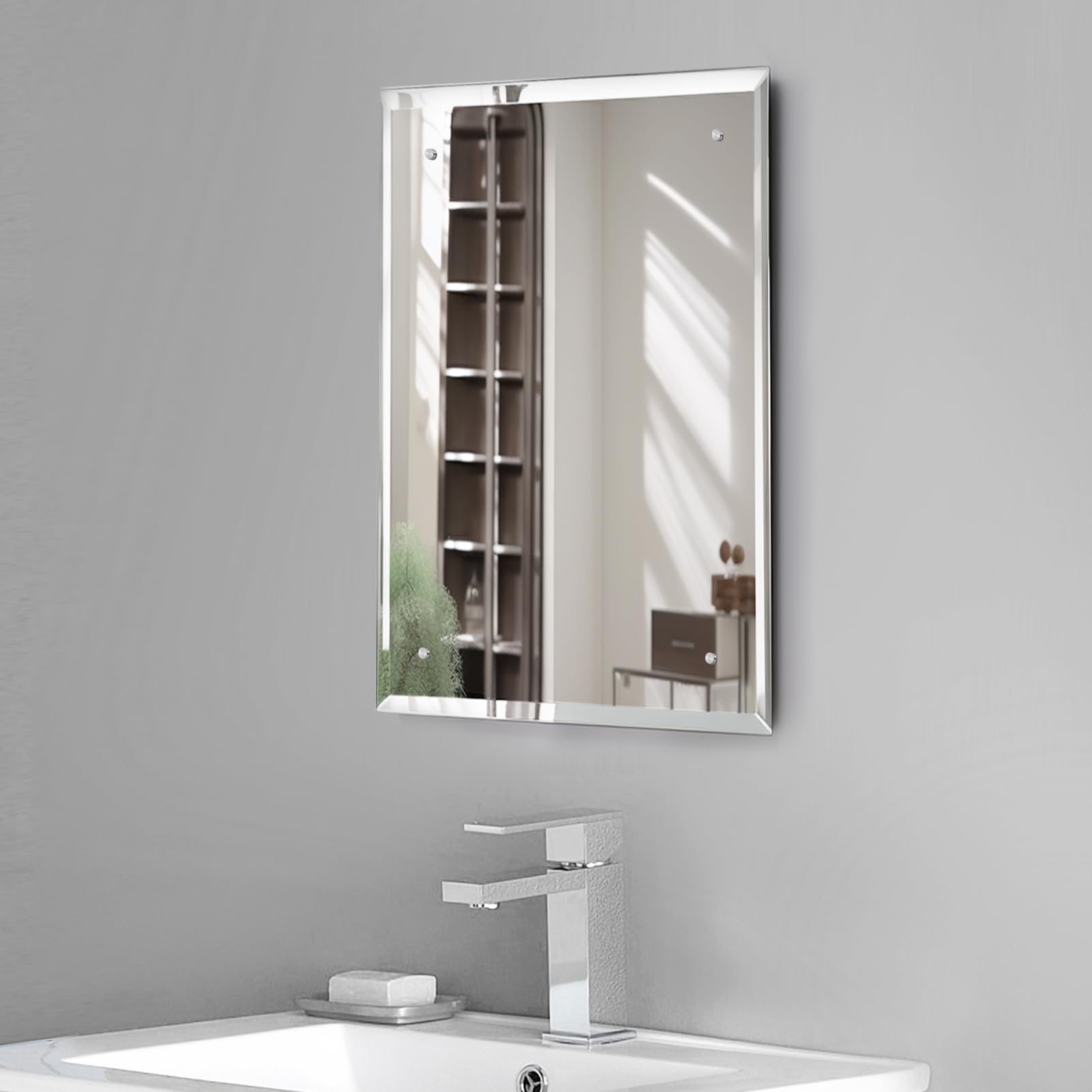 Holdfiturn Bathroom Mirror Wall Mounted Frameless Unframed Bathroom Mirror with Pre Drilled Holes & Wall Hanging Fixings for Home Bathroom 60 * 40cm