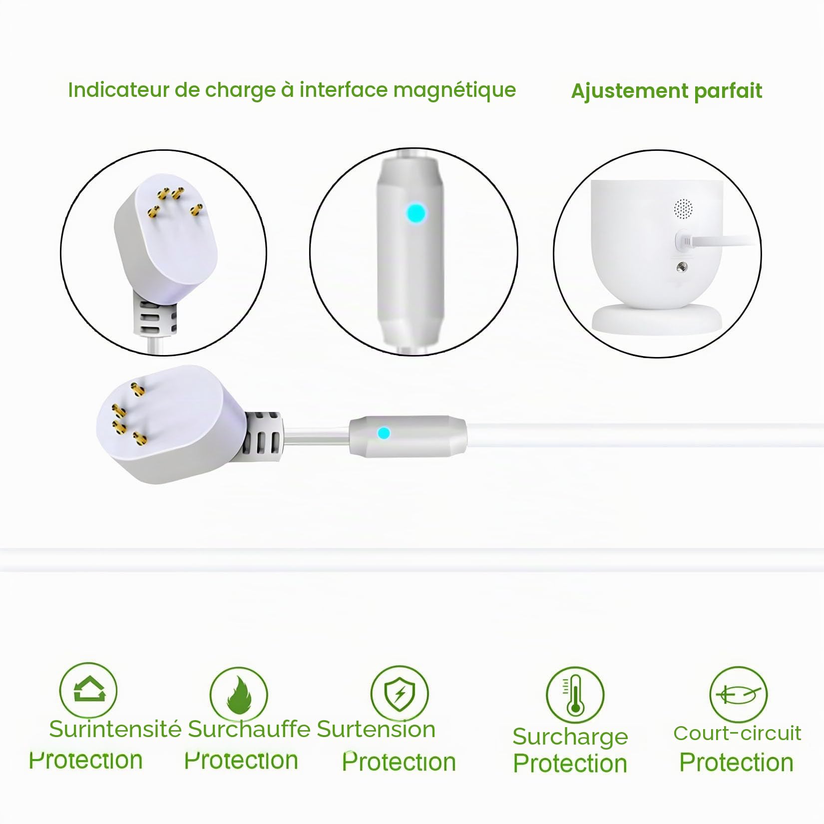Panneau solaire amélioré de 6W avec lumière de respiration d'alerte de charge, compatible avec la caméra Google Nest Camera Outdoor & Indoor & 2nd Generation (Battery Version), installation facile