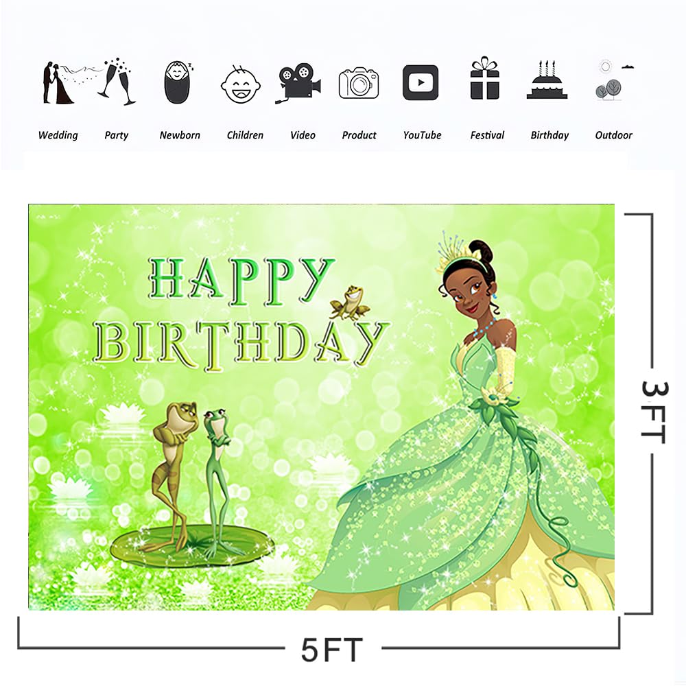 Green Birthday Party Backdrop Princess and The Frog Photo Background Banner Birthday Party Decorations Banner Princess Tiana Theme Photography Backdrop