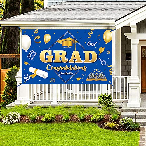 Graduation Decorations-Graduation Party Decorations 2022-Large Congrats Grad Banner Garland Photo Backdrop For Indoor&Outdoor,Graduation Yard Sign/Graduation Gifts/Party Favors(Blue) #TOP5