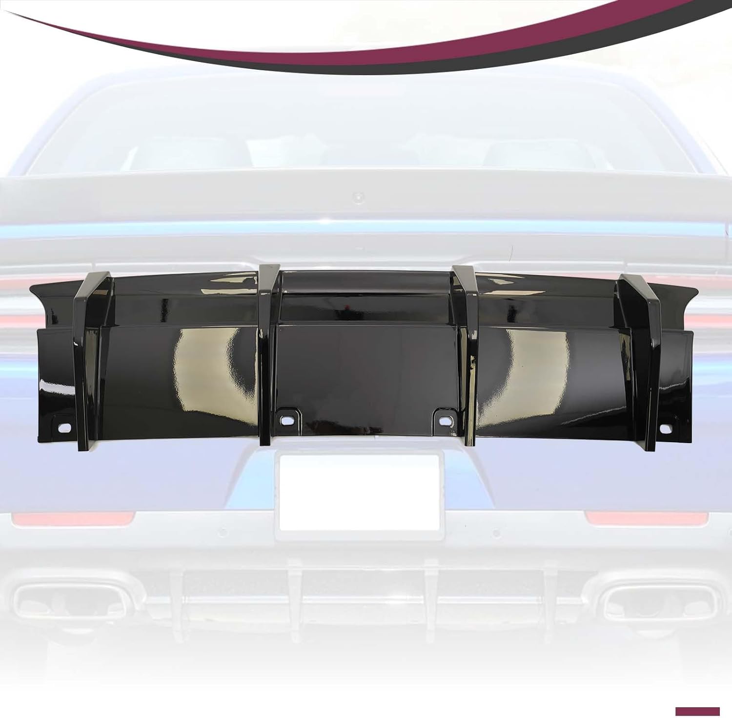 Rear Diffuser Compatible with 2015-2024 Dodge Challenger GT SXT SXT Plus Rock Style Rear Bumper Lower Lip Diffuser 4 Shark Fin Splitter Spoiler (Gloss Black)