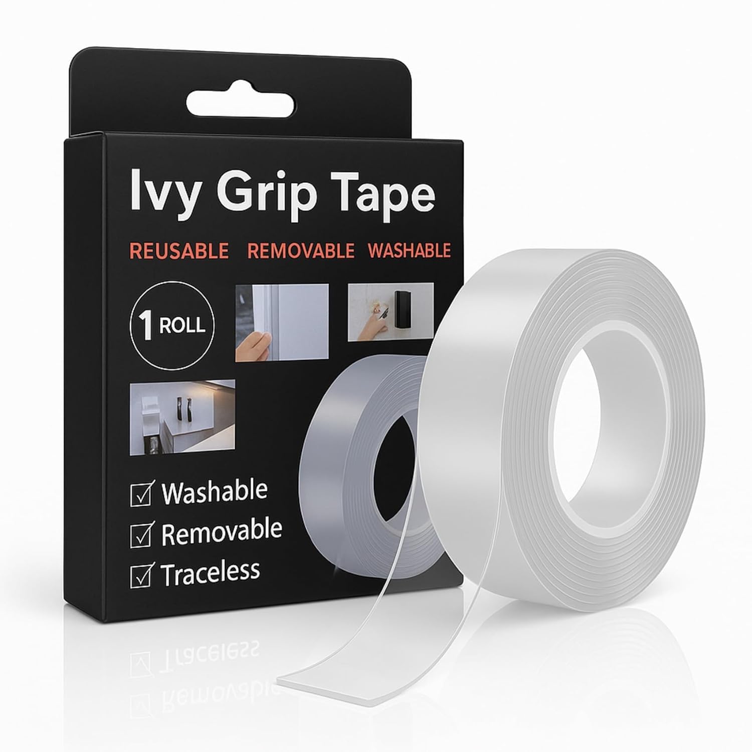 Double-Sided Heavy Duty Tape | 3 Meter Removable and Washable Grip Mounting Tape,Strong Adhesive Transparent Mounting Tape for Walls, Posters, Carpets | Home & Office Use (3 MM TAPE)
