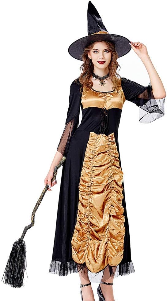 Women's Halloween Witch Costumes Lace Up Novelty 3/4 Flare Sleeve Dresses Witch A-line Maxi Cosplay Masquerade Gowns