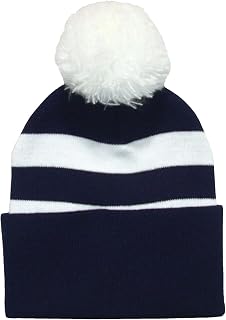 Arena Scarves Supporters Navy Blue and White Traditional Style Pompom Hat