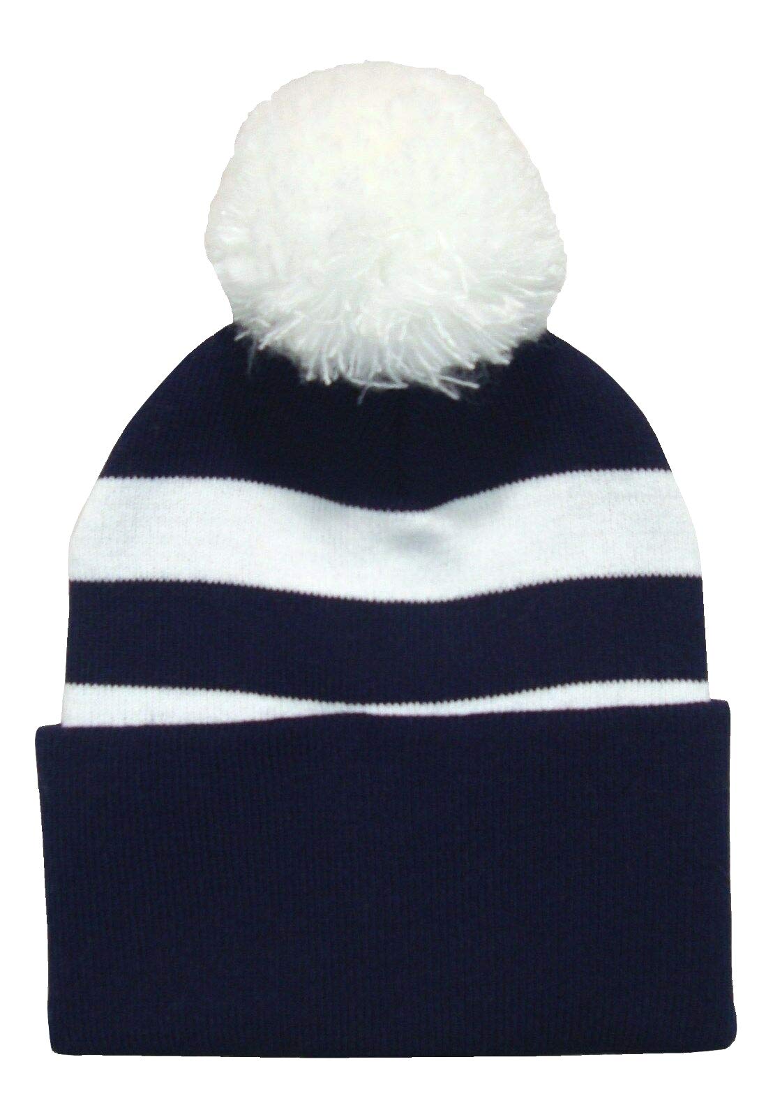 Supporters Navy Blue and White Traditional Style Pompom Hat