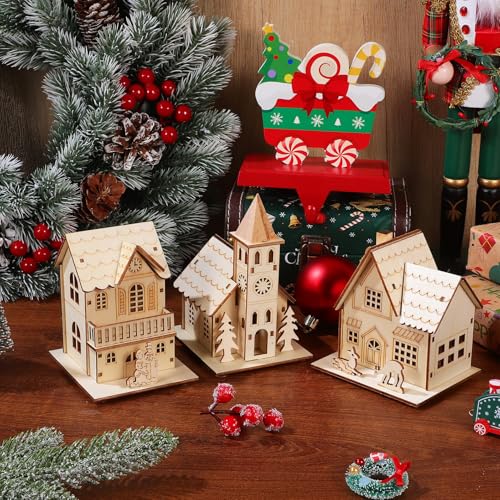 Casas de madera navideñas ornamentales con siluetas caladas 7