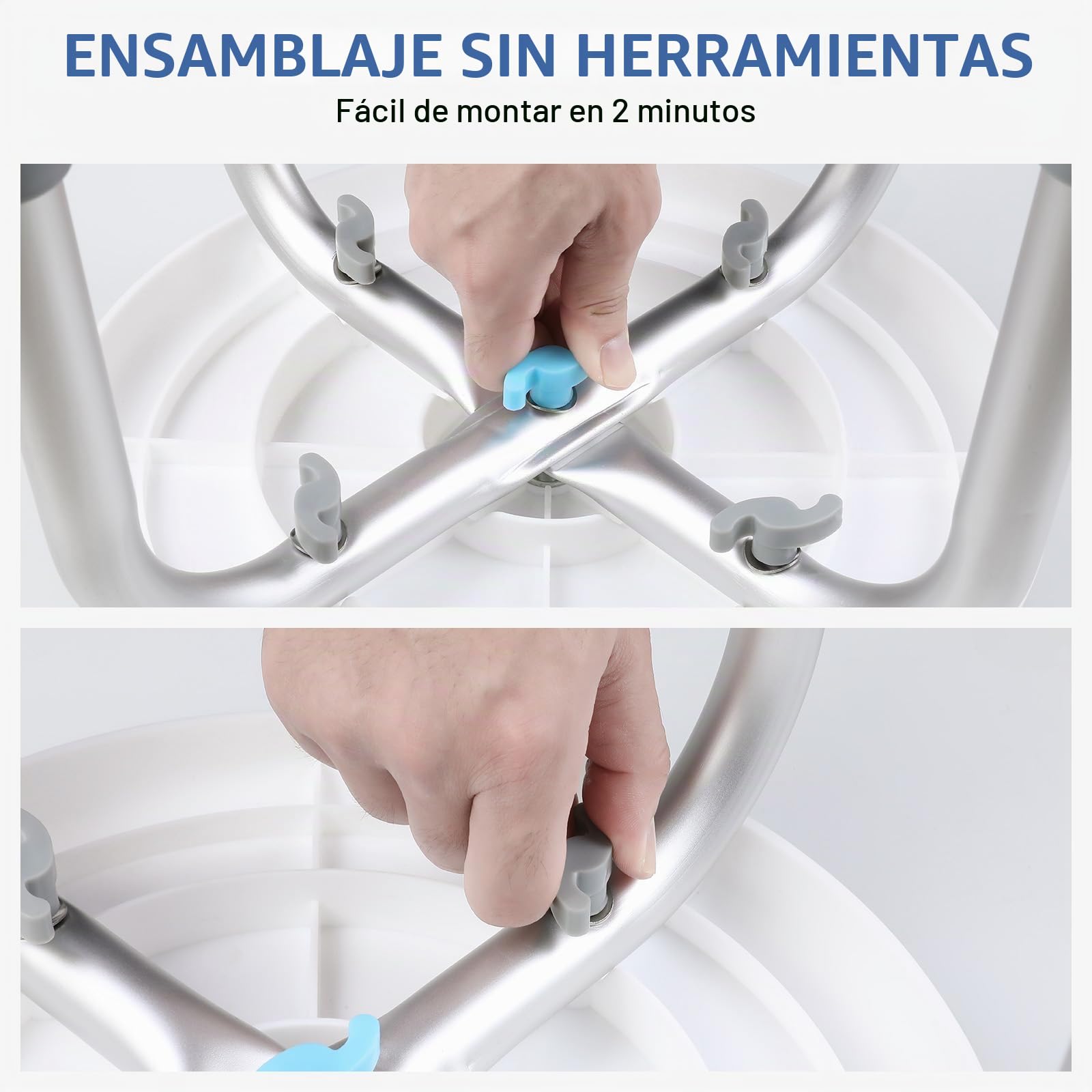 Taburete Baño Redondo Giratorio 360°, Taburete Ducha Patas Antideslizante Carga de 136 kg, Regulable en Altura 36-52 cm, para discapacitados o Ancianos, Montaje Sin Herramientas