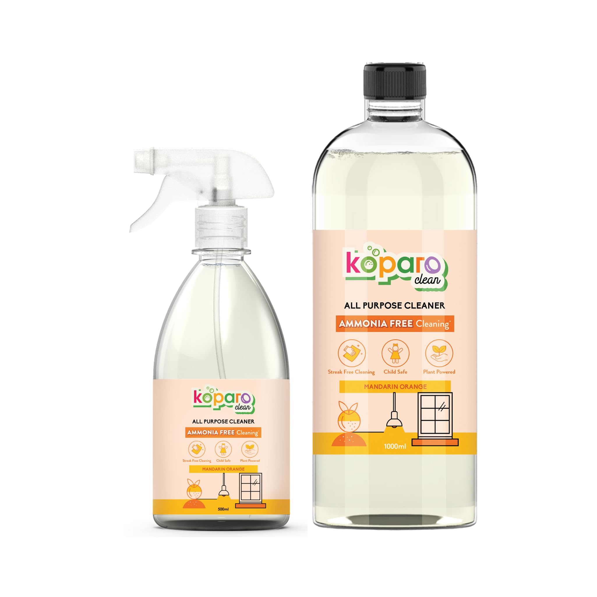 Koparo Clean All Purpose Natural Cleaner Liquid Combo | 1500ml | For Bathroom, Kitchen And Glass | Refreshing Aroma Of Mandarin Orange | Child & Pet Safe | (B0D77636J7) Amazon Price History, Amazon Price Tracker