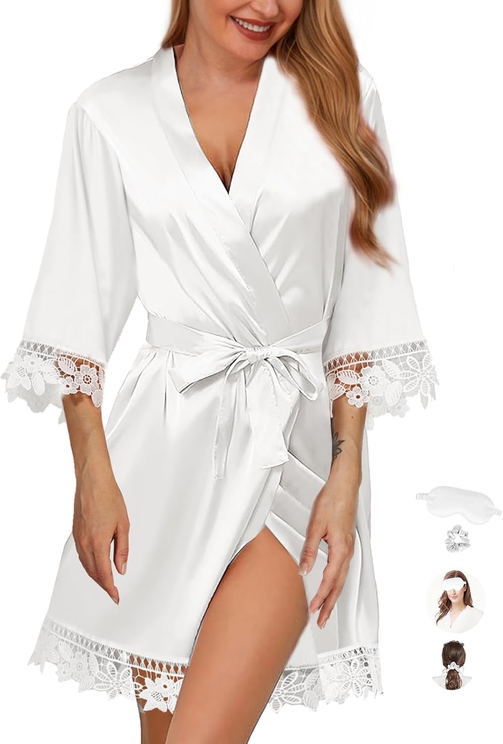 3Pcs Womens Satin Robes for Bride Bridesmaid Silk Bathrobes Silky Kimono Robe for Wedding Party Loungewear Lace Sleepwear - Image 4