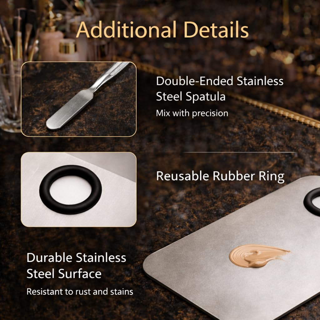 TRENDY LOOK Stainless Steel Cosmetic Makeup Mixing Plate with Spatula Tool (Silver) 3