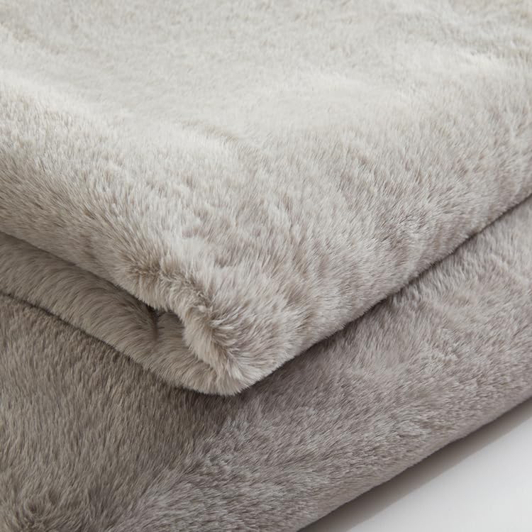 Double Sided Faux Fur Throw Blanket Silky Soft Oversized Afghan Machine Washable, Grey Striped Mink Chinchilla Shadow Fox (Neutral Grey, Queen)