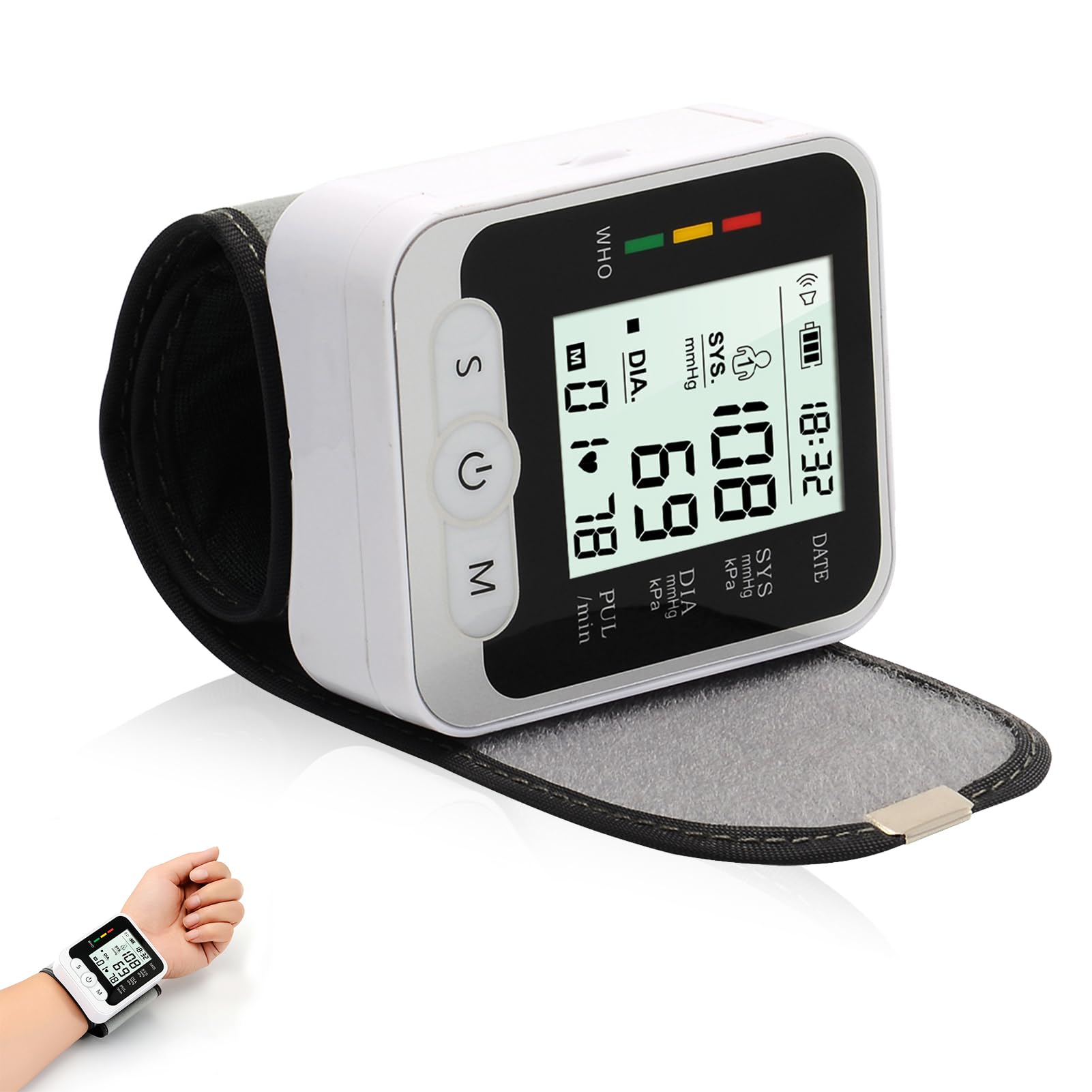 HURRISEHURRISE Wrist Blood Pressure Monitor, Automatic Wrist Blood Pressure Monitor for Home Use, Compact Clear Display Portable LCD Pressure Machine Reader for Men Women for Health Care