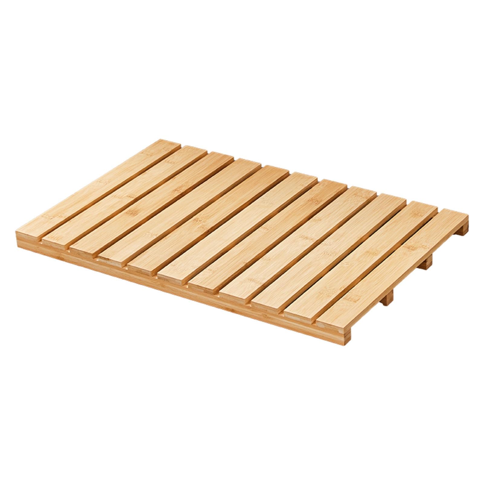 QIYFOZ Natural Bamboo Shower Mat, Non-Slip Bath Mat with Dual Anti-Slip Surface, Wide Slats for Quick Drainage – Ideal for Spa, Bathroom & Backyard Use