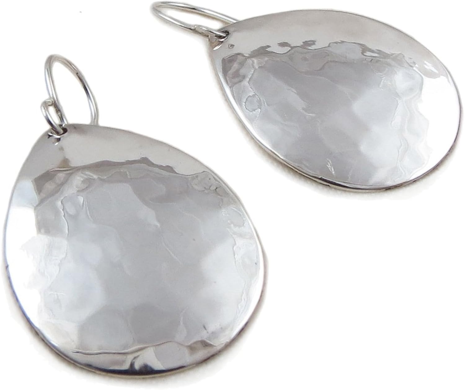Hammered Pear Drop 925 Sterling Silver Earrings, Medium