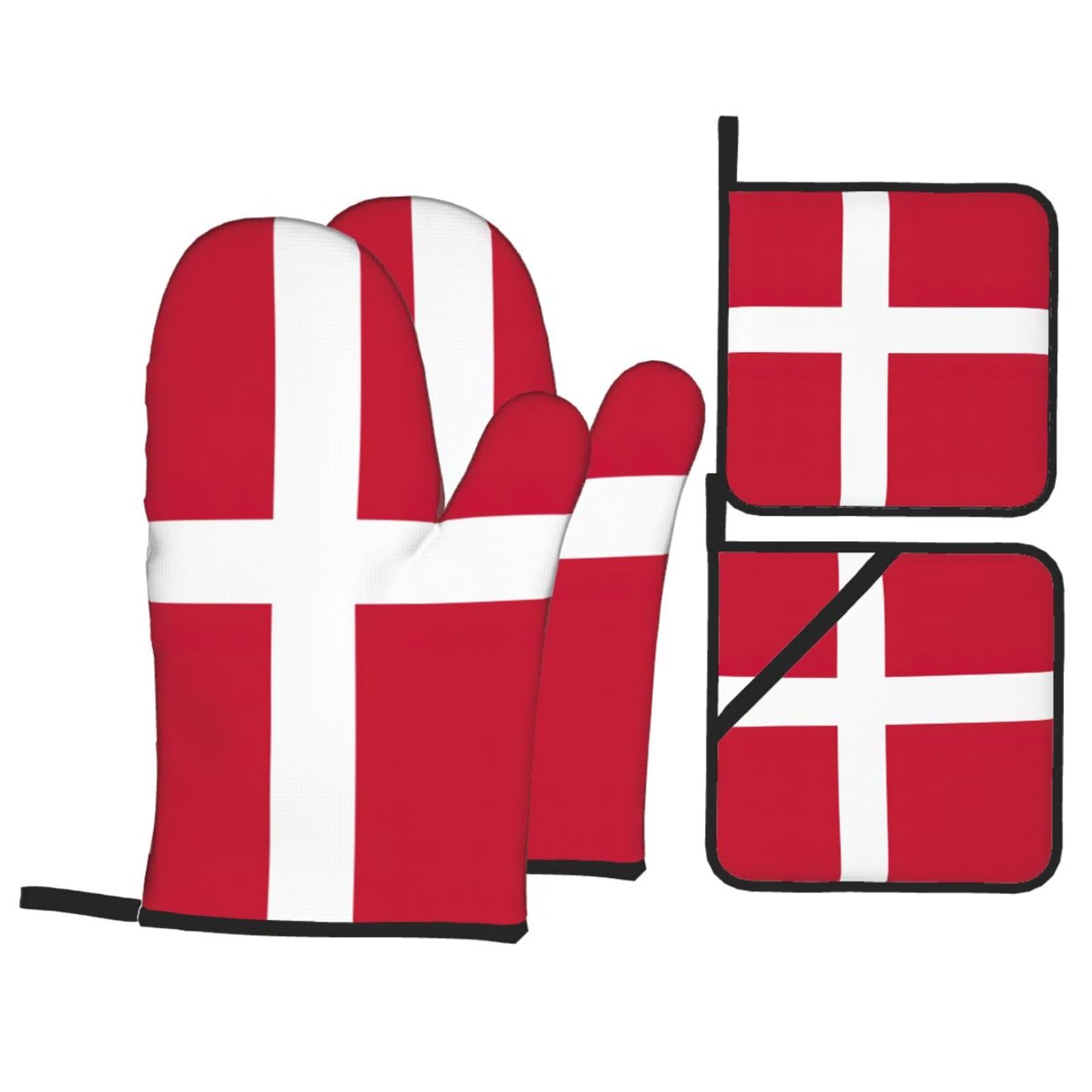 Danish flag Print Oven Microwaving Waterproof Kitchen Gloves for Baking Grilling Holiday Cooking