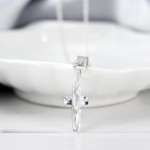 Miniatura 2 de AeraVida Collar con colgante de cruz de fe de cristal transparente de plata de ley 925, Cristal
