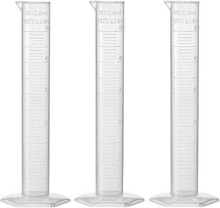 uxcell Plastic Graduated Cylinder, 50ml Measuring Cylinder, Science Test Tube Beakers, Single Metric Scale, Clear Hex Base Flask for Lab Home 3pcs