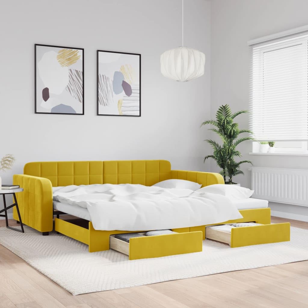 Sofa rozkładana 2 w 1 z łóżkiem gniazdowym i szufladami, podwójna aksamitna sofa, drewniana i metalowa konstrukcja, do salonu z schowkiem