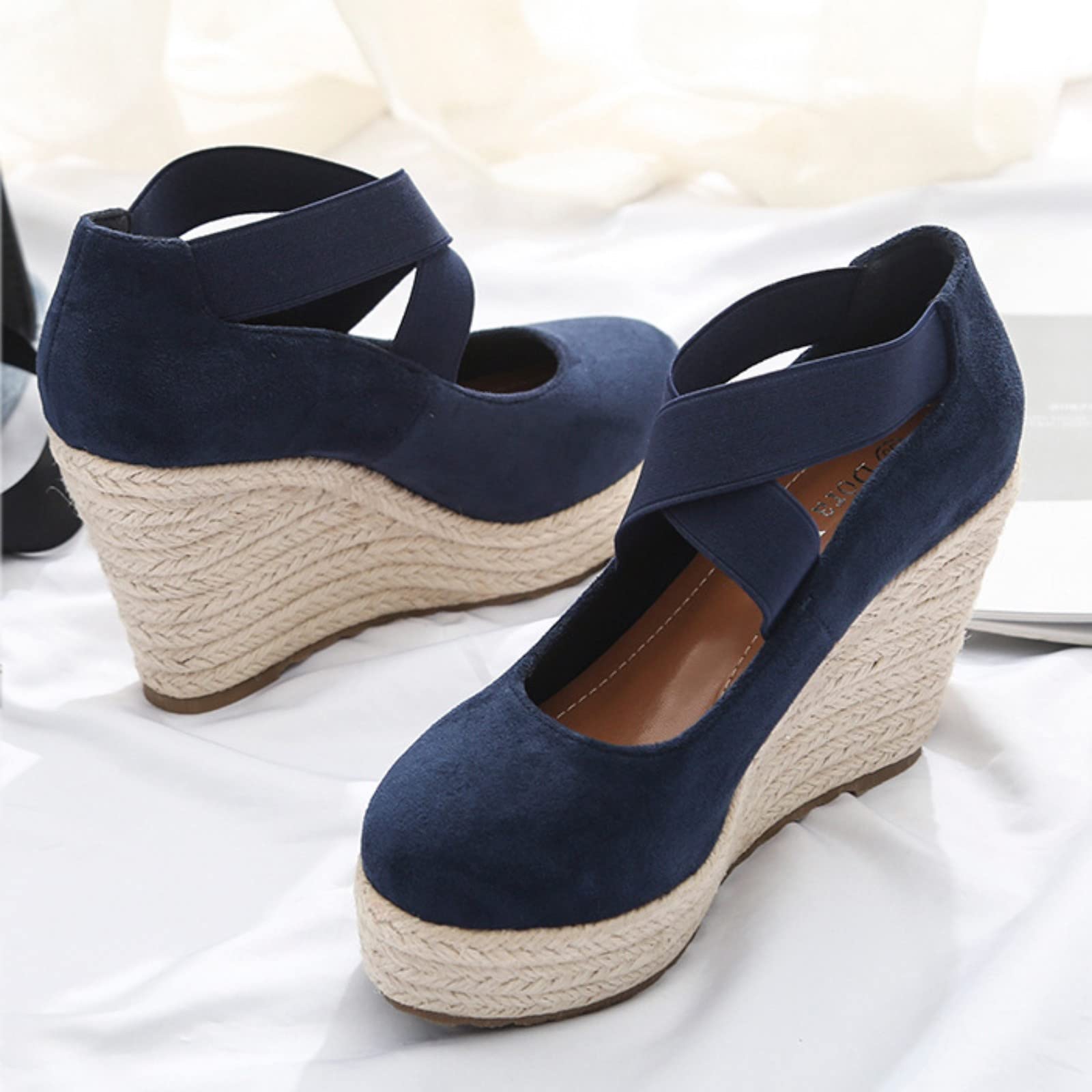 Sandalias Anchas Mujer Chanclas con Plataforma Zapatos de pescador de cuerda paja para mujer goma con punta redonda tacones altos para Chanclas Cuña Sandalias Senderismo