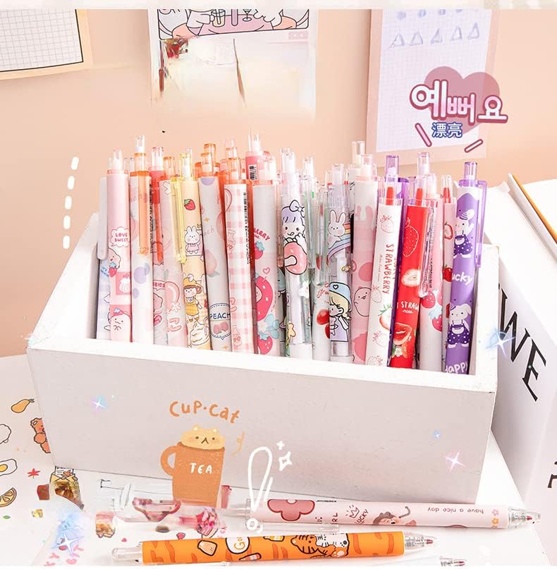 Miniatura 4 de 30 bolígrafos Kawaii con adhesivos, bonitos bolígrafos retráctiles de gel con punta de bala, suministros escolares estéticos, estacionarios para el