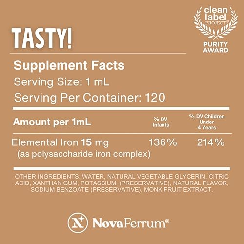 Vista 3 de NovaFerrum Sabroso Suplemento de hierro líquido de gotas pediátricas para bebés, niños pequeños y niños, 15 mg de hierro por dosis de 0.0 fl oz