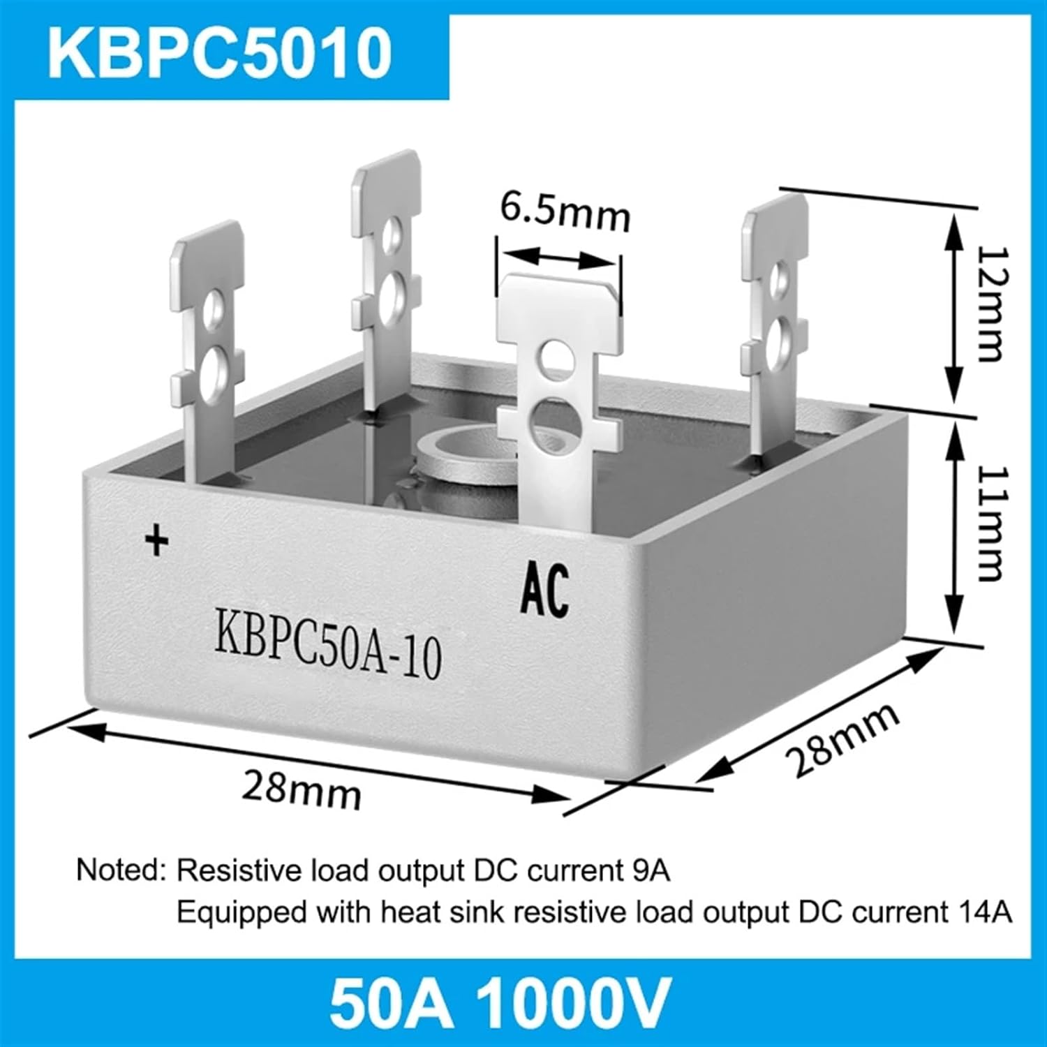 5A10A15A25A30A50A KBPC BR Series Rectifier Bridge Stack 4 Pin Square Bridge Ultrasonic Charging Single-Phase Bridge Rectifier(KBPC 5010 50A)