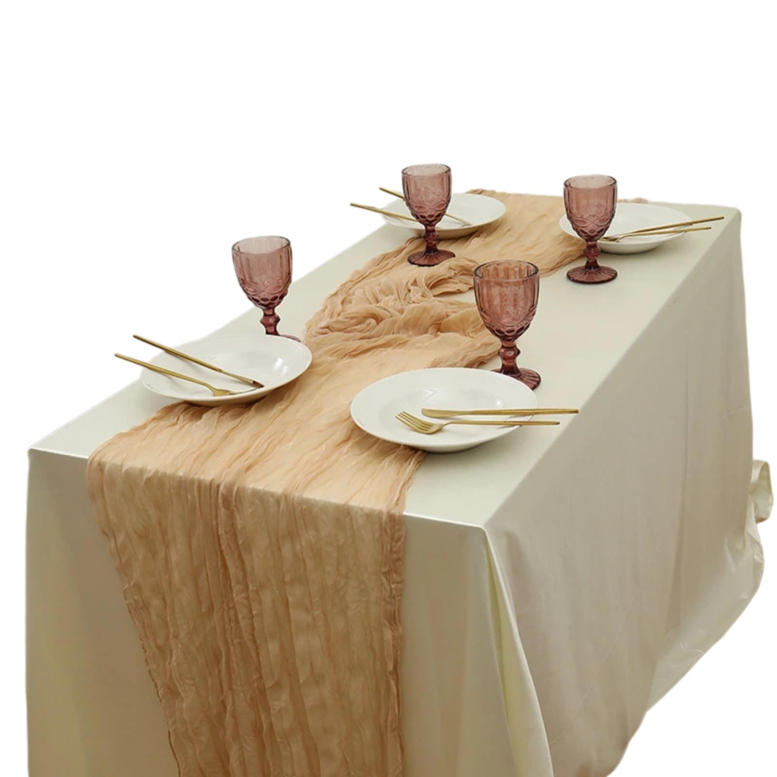 Crinkled Sheer Gauze Table Runner, Semi Transparent Boho Cheesecloth Table Runner for Wedding Birthday Dinner Party Bridal Shower Restaurant Table Decor
