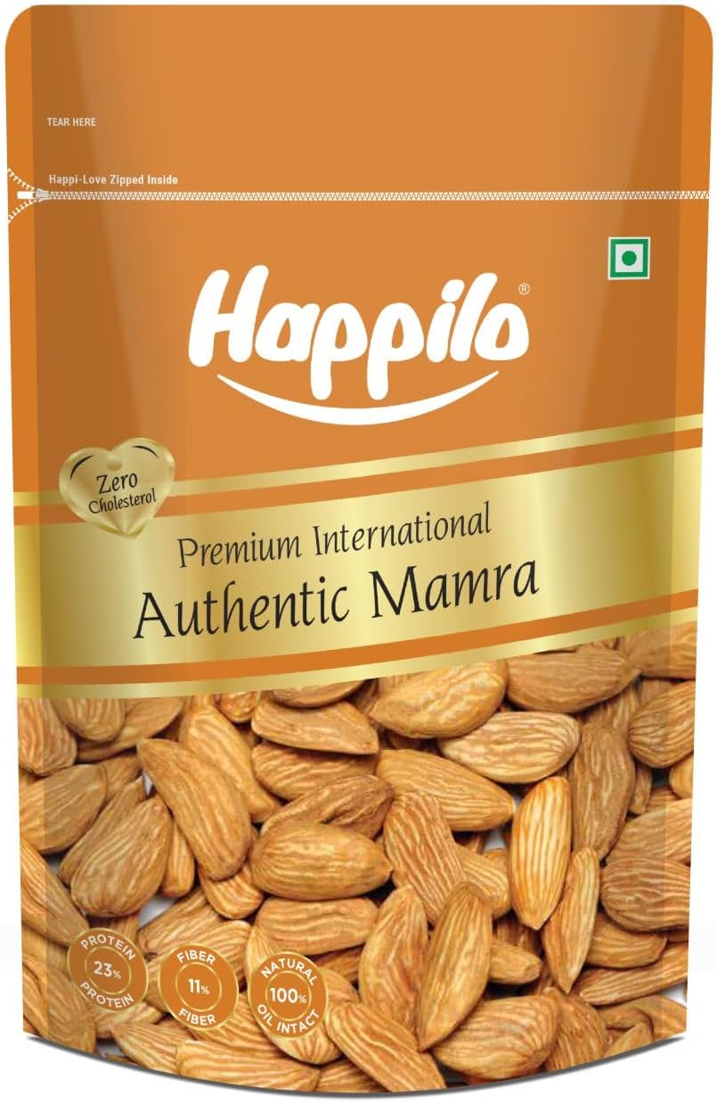 Happilo Premium International Authentic Mamra Almonds 250g | Badam Giri, Healthy Snacks, Dry Fruits | Crunchy Nuts | Rich Protein, High in Fiber, Magnesium, Phosphorus, Dietary Fibre, Zero Cholesterol