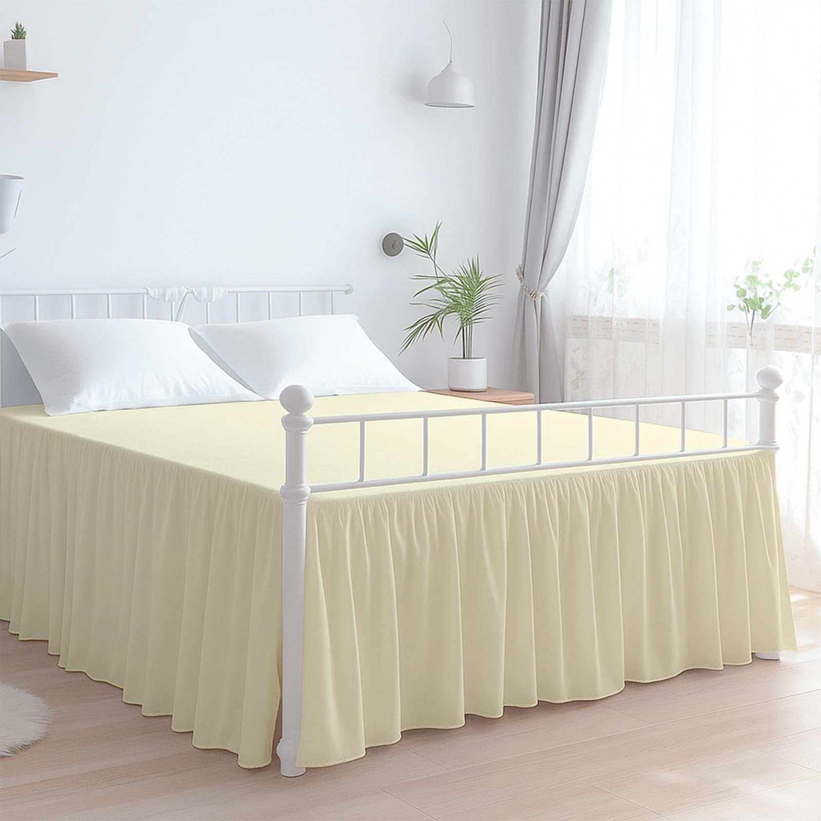 Premium Microfiber Queen Ruffled Bed Skirt 10 Inch Drop Ivory