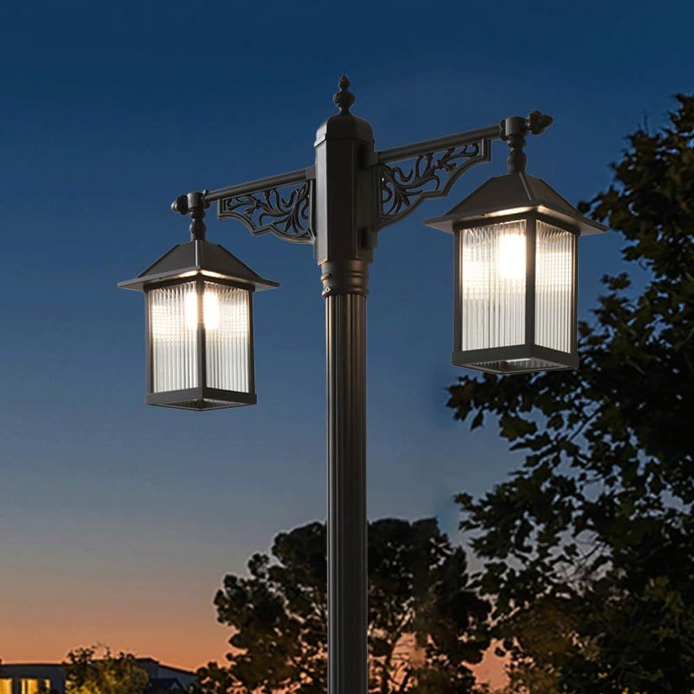 Lampa o wysokim słupku w czarnym wykończeniu ogrodzenie uliczne światło odporne na deszcz słupek oświetlenie na podwórko ogród patio, 2-światła-94.49