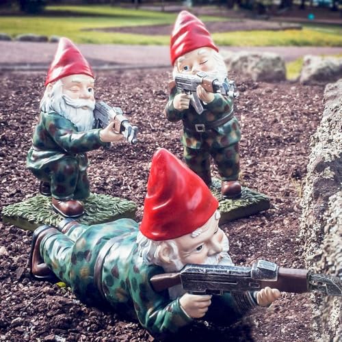 River-CJ Military Garden Gnomes Garden Statues Gnome with Gun Funny Army Gnomes Soldiers Tactical Statue for Indoor Outdoor Patio Yard Lawn Christmas Ornaments Home Dcor (Red)
