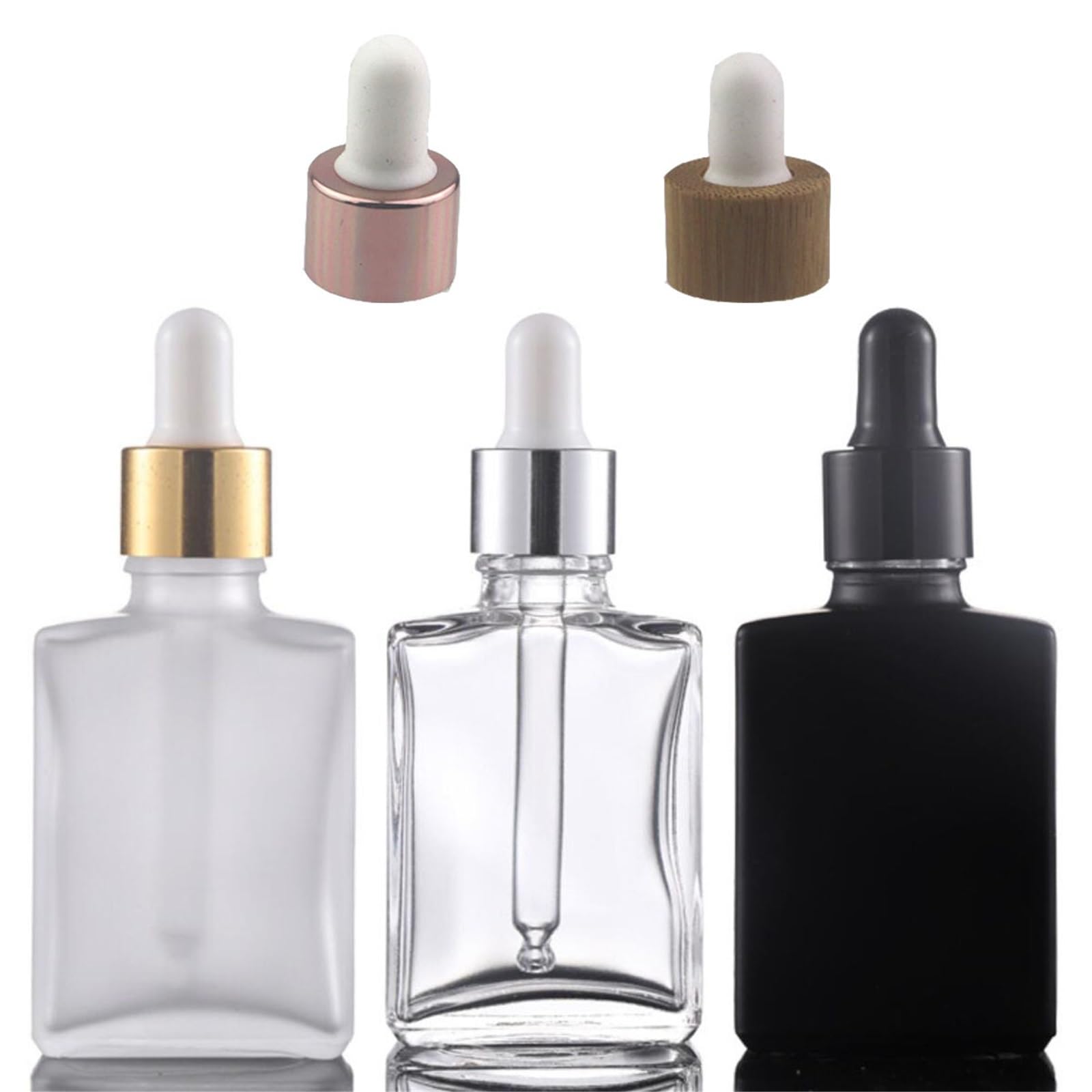 Contagocce Flacone di siero for oli essenziali in vetro trasparente opaco satinato piatto da 10 pezzi con pipetta contagocce(Silver cap,50 ml)