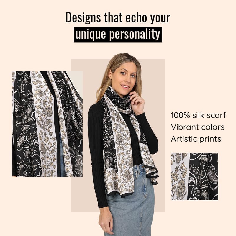 Image of Trillion London Spring Collection | Designer Silk Scarf For Women UK | Lightweight Neck Scarves | Shawl Wraps | Suitable for Daily Life | Smooth & Soft Finish | Gift for Women | Size-180cm x 90cm