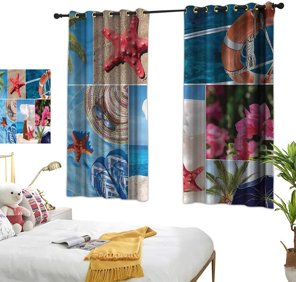 G Idle Sky Blackout Curtain Beach Printing Insulation A Collage of Summer Photos 55" xL72
