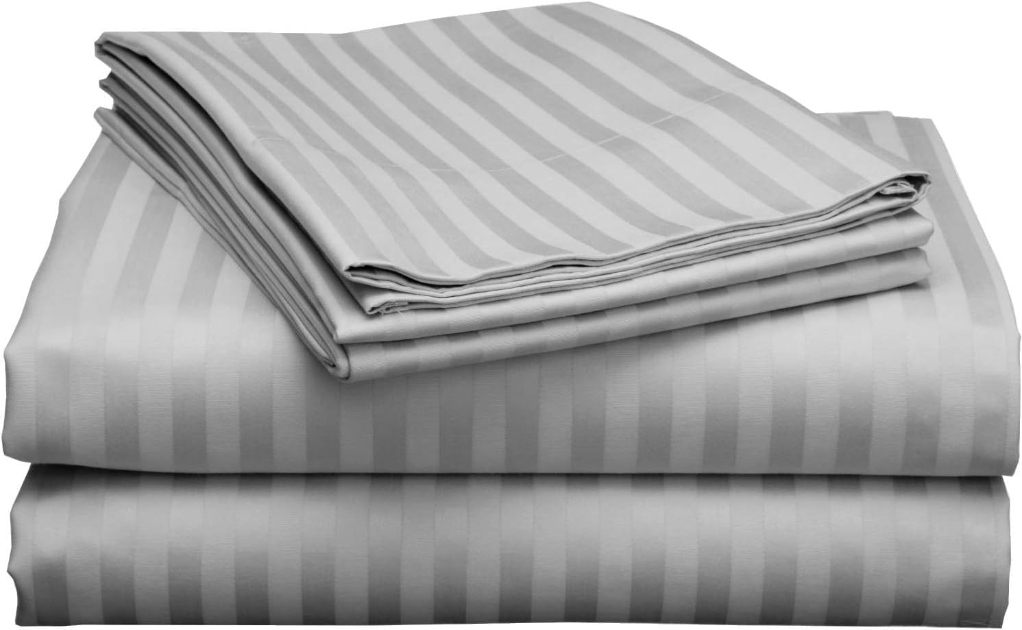 3Pcs Flat Sheet Oversized King Plus (120 x 120) 800 Thread Count 100% Egyptian Cotton Luxury Quality Bedding Flat Sheet with 2 Pillowcase Light Grey Stripe