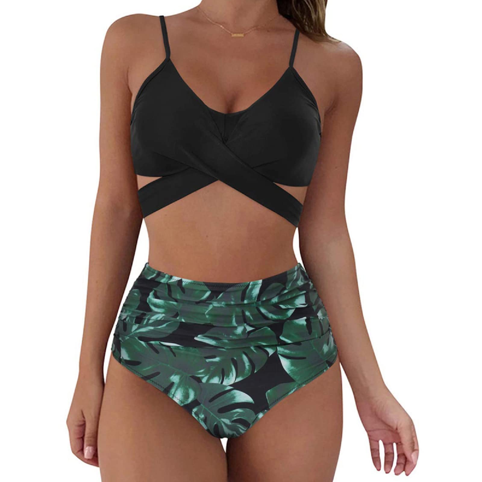 Jarseila Traje de Baño de Mujer 2 Piezas Crossover Conjuntos de Bikinis Mujer con Relleno Push Up Tops Bikini Cintura Alta Ropa de Baño 2024
