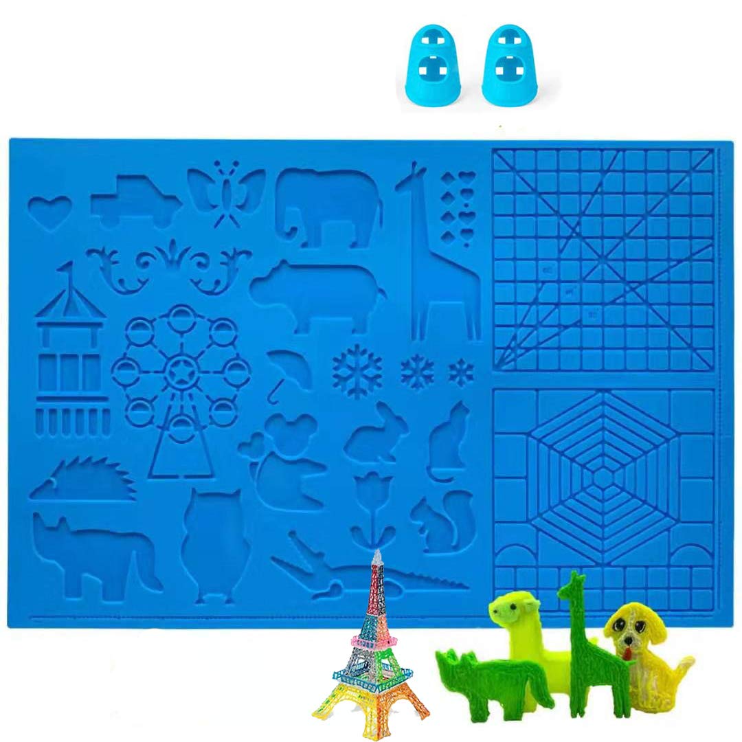 3D Pen Template, DOLYUU 3D Printing Pen Template, 3D Pen Mat, Large Mat (40.5 x 27.1 cm) with Animal Pattern, Helpful for Beginners, Children and 3D Pen Artists, with 2 Finger Stall.