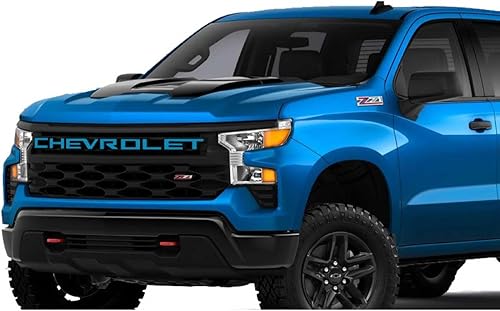 Chevy Silverado 1500 Trail Boss 2022 2023 2024 Kit de calcomanías de superposición de letras para parrilla delantera, color azul glaciar, metálico,