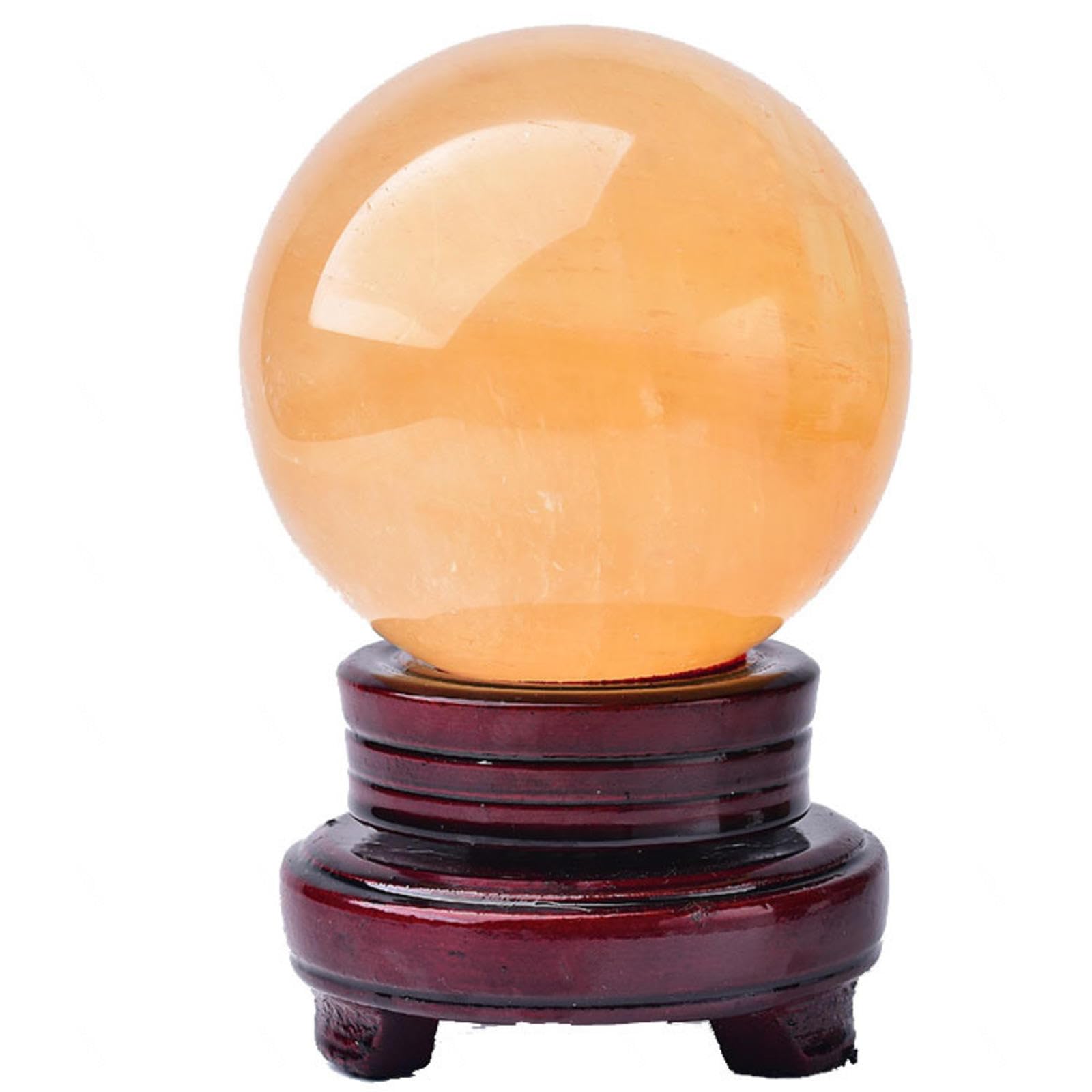 DPURPIWADY Crystal Rough Yellow Calcite Citrine Sphere Ball Quartz Gemstone Sculpture Figurine with Stand for Wealth and Success, ball-15cm