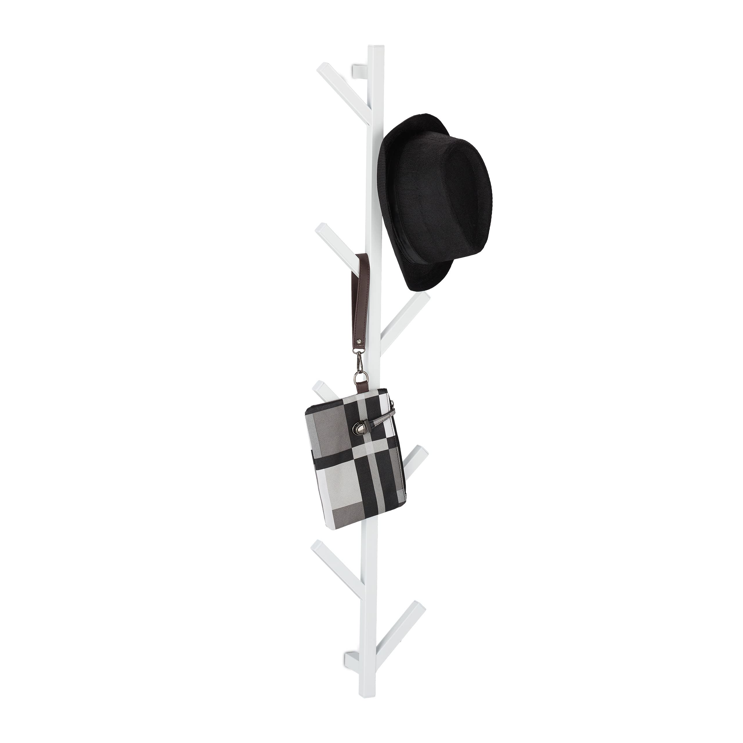 Relaxdays Appendiabiti a Albero, HLP: 100,5x19,5x7 cm, 8 Ganci, Attaccapanni da Parete, Appendi Abiti e Giacche, Bianco