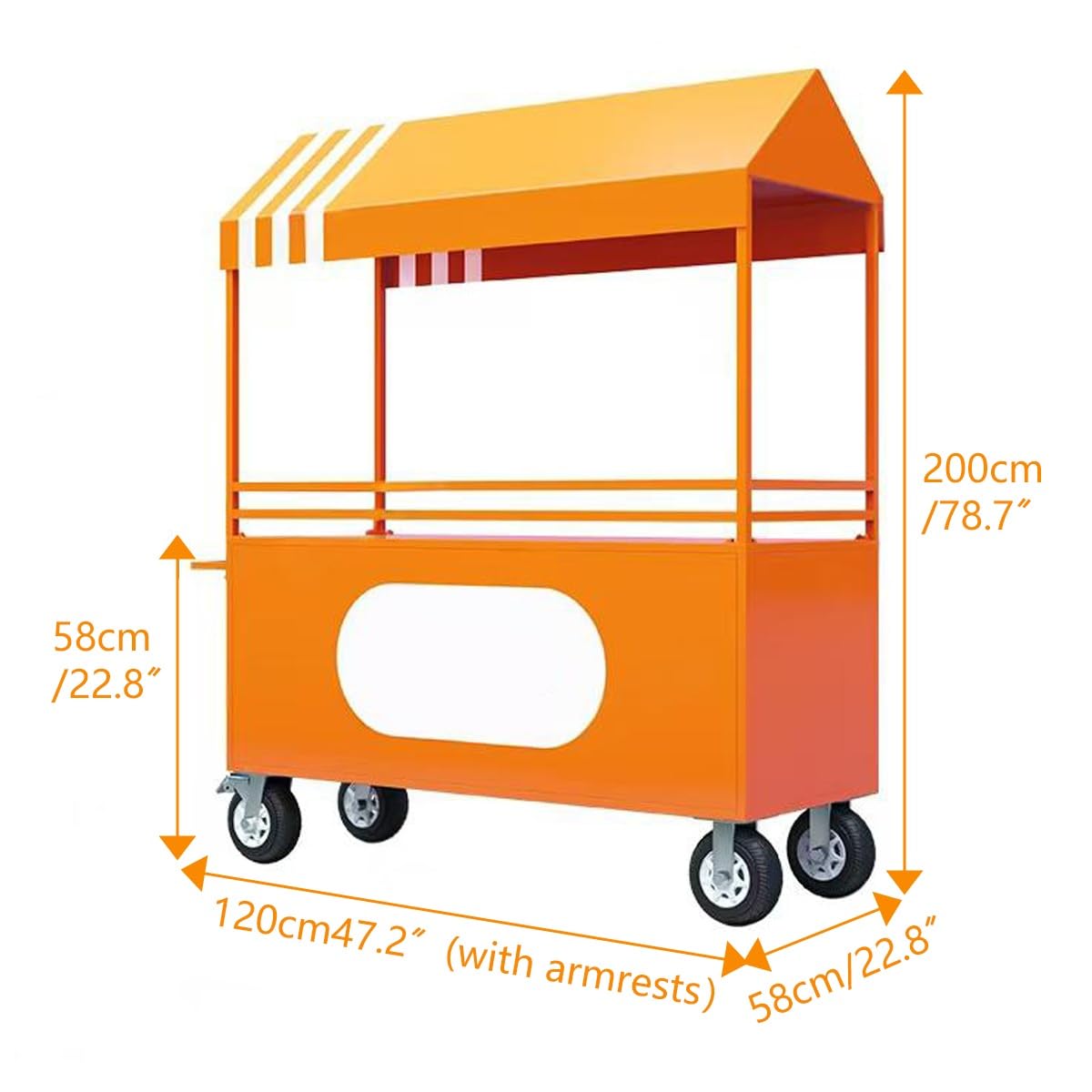 Carrello portatile per alimenti con tettoia, supporto mobile per vendite stradali, bancarella del mercato del ferro con scatola portaoggetti per fiere ed eventi