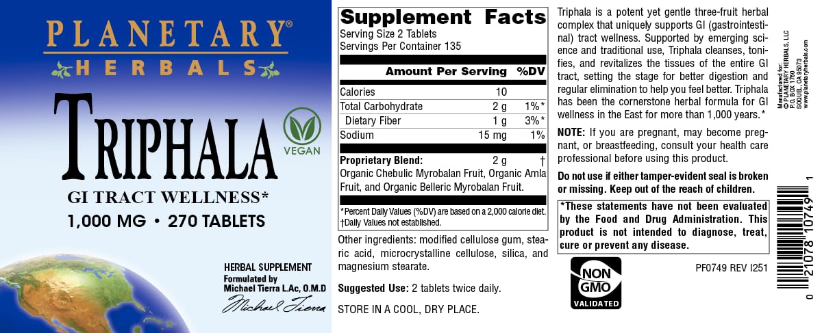 Planetary Herbals Triphala 1000mg - 270 Tablets