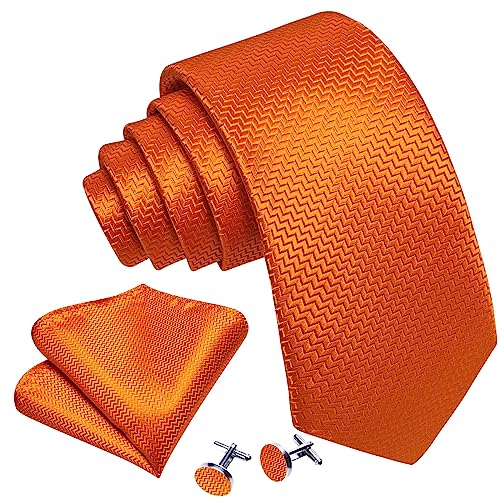 Image of Barry.Wang Plaid Ties Check Mens Necktie Set with Handkerchief Cufflinks Classic Stripe