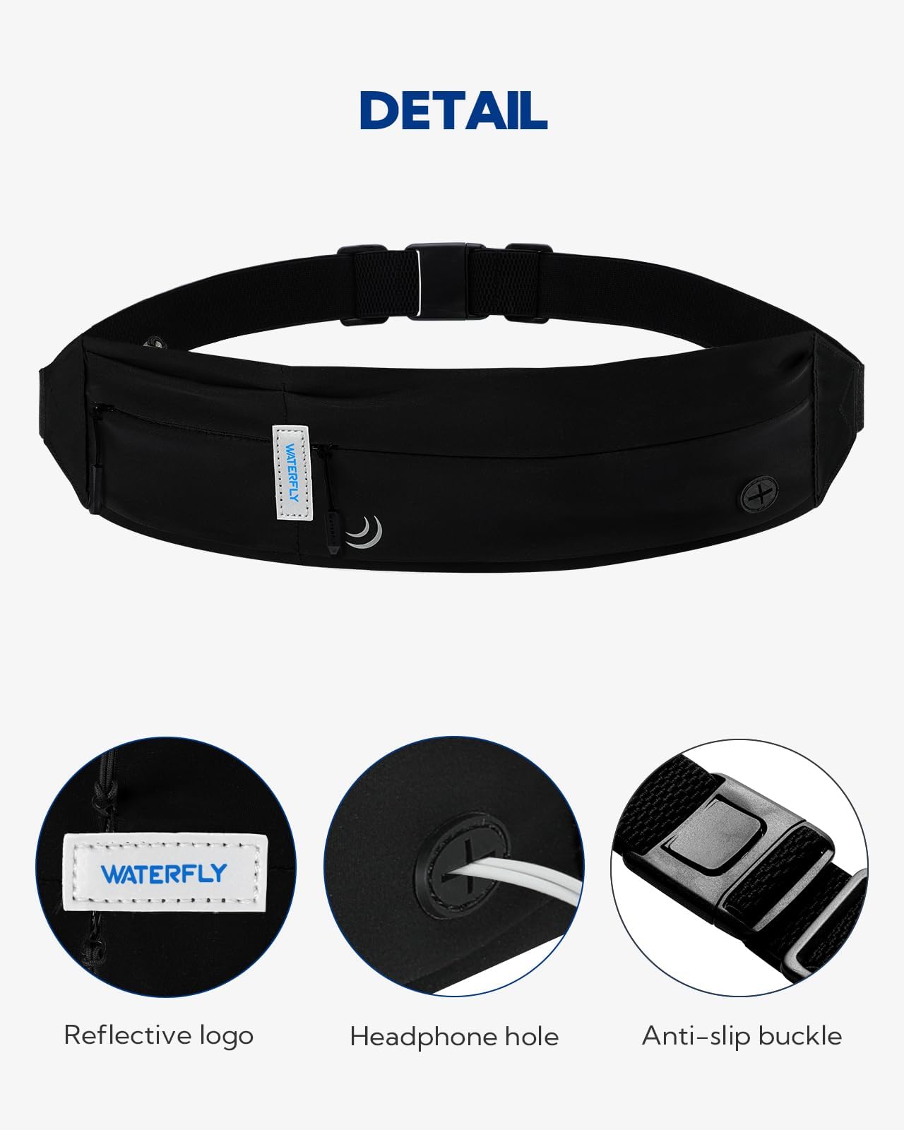 WATERFLY Marsupio Running Uomo Donna Cintura da Corsa Cellulare Porta Telefono Running Belt Maratona Jogging Fitness Sport Nero