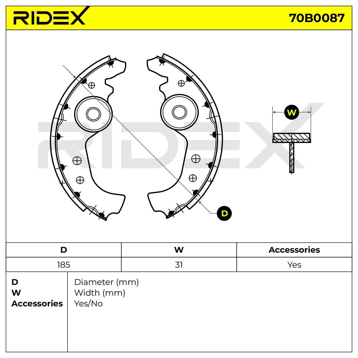RIDEX 70B0087 Juego de zapatas de frenos Trasero sin palanca Compatible con FIAT 127 Hatchback 127