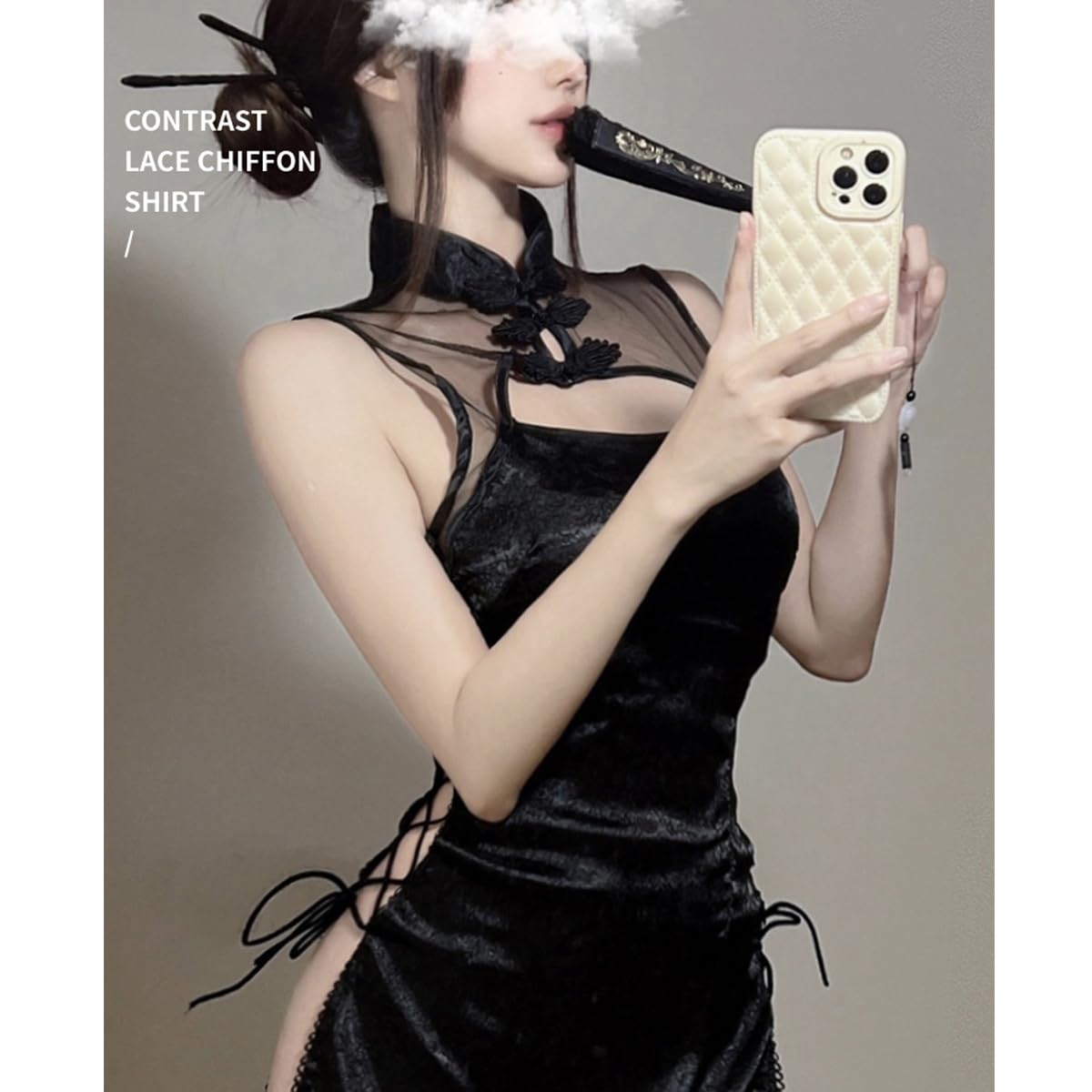 Cheongsam seksowna sukienka Anime Cosplay, wysoka talia, z rozcięciem, ciemna gotycka dessa, Qipao Club Rave Halloween kostium