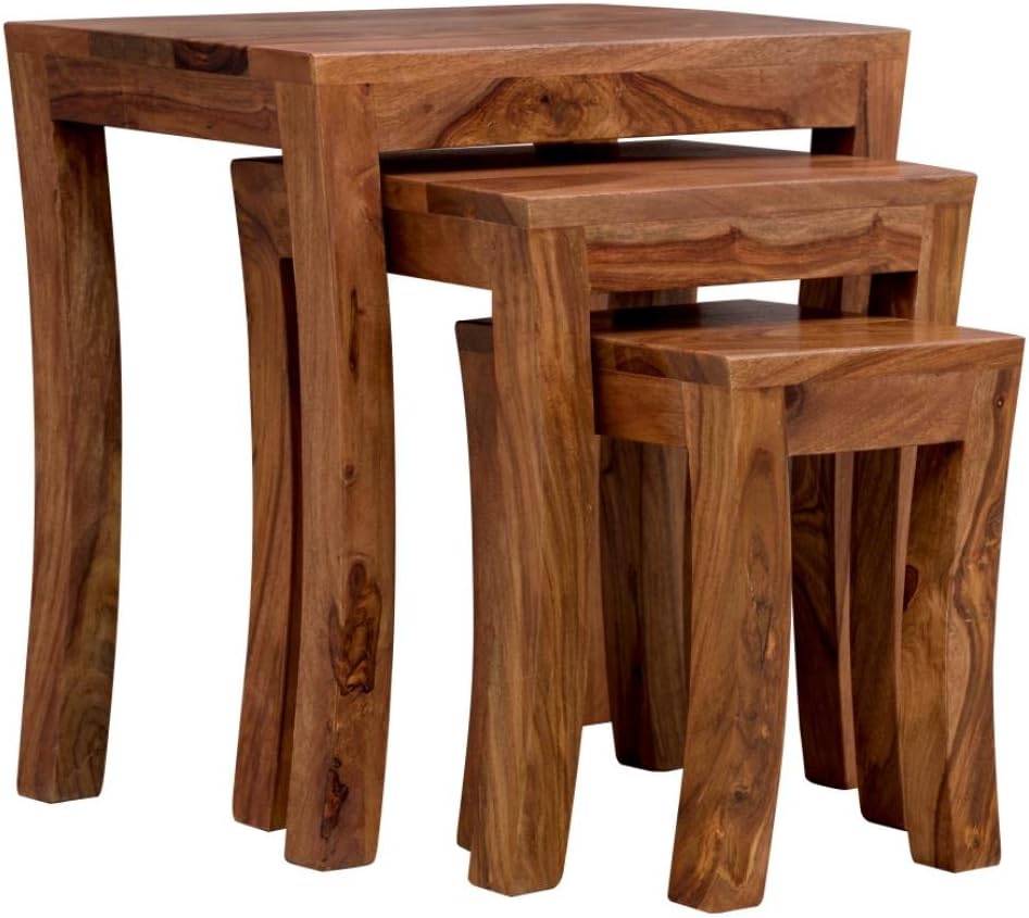 Myakka Mallani Carved Sheesham Solid Wood, Contemporary Nest of Tables
