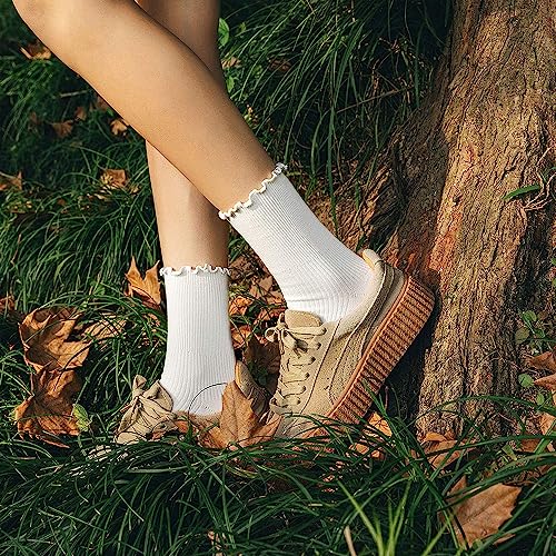 Image of 5 Pairs Womens Striped Crew Socks, Cotton Cozy Casual Socks for Women,Breathable Cool,Size 5-10