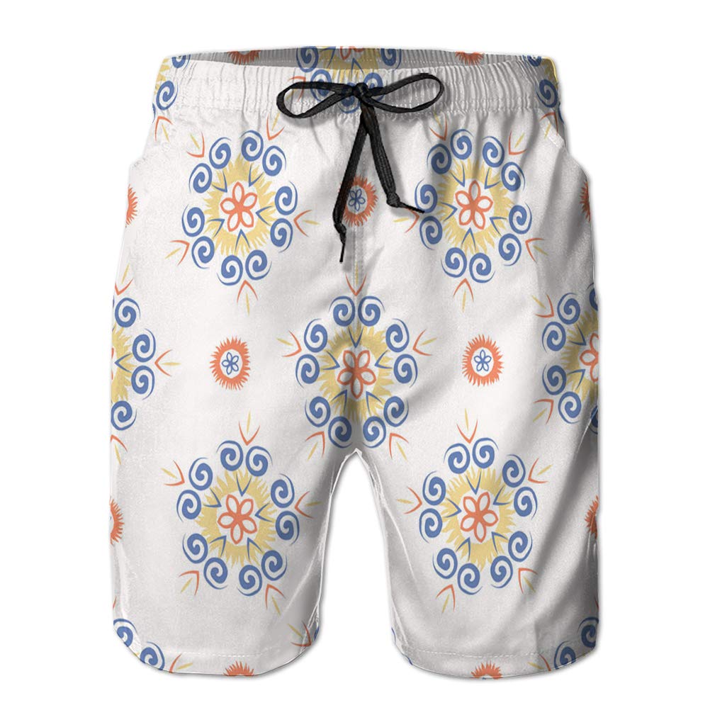 vbndfghjd Mens Summer Swim Trunk Hand Drawn Spring Folk Flower Circles Seamless